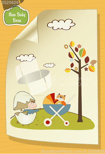 Image of welcome card with broken egg and carriage