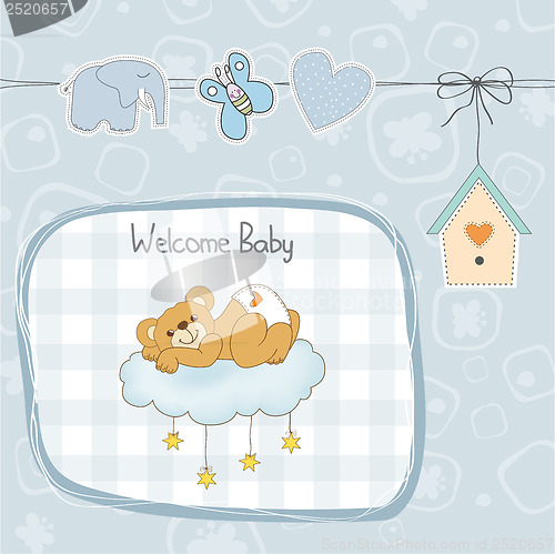 Image of baby shower card with sleepy teddy bear