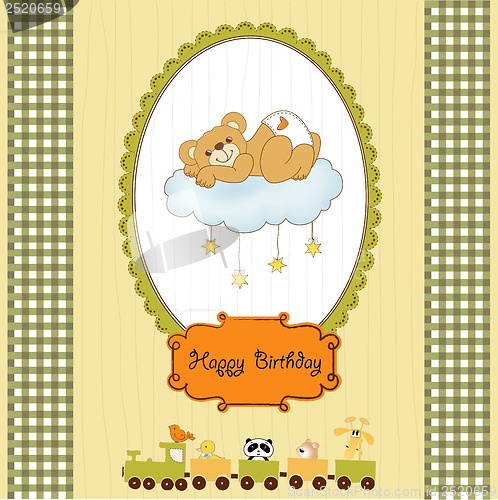 Image of baby shower card with sleepy teddy bear