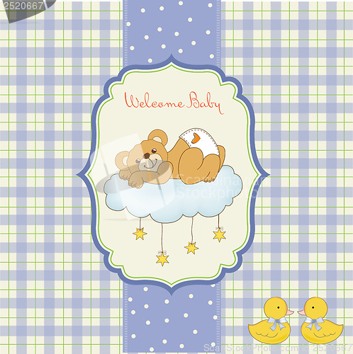 Image of baby shower card with sleepy teddy bear