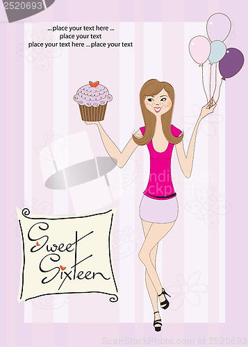 Image of Sweet Sixteen Birthday card with young girl