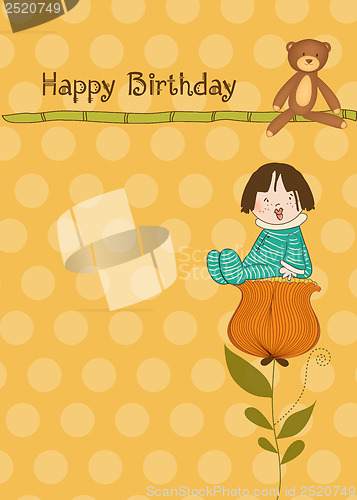 Image of greeting card with a baby sitting on a flower