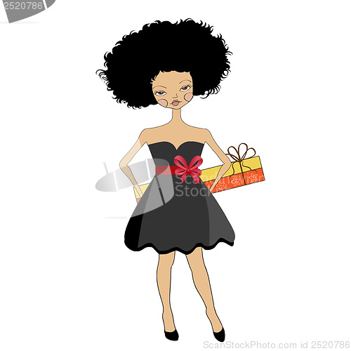 Image of pretty young woman with gift box