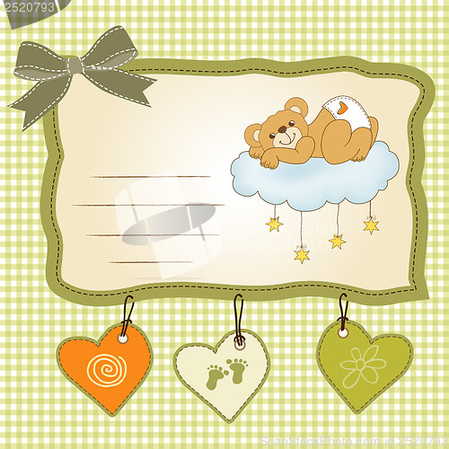 Image of baby shower card with sleepy teddy bear