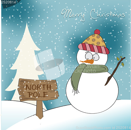Image of Christmas greeting card with funny snowman