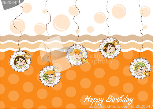Image of happy birthday greeting card with five little girls