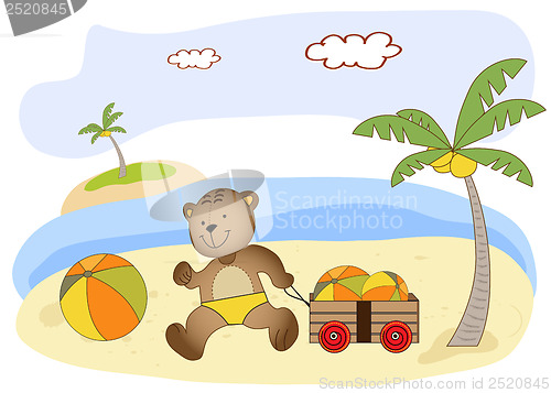 Image of teddy bear play on the beach