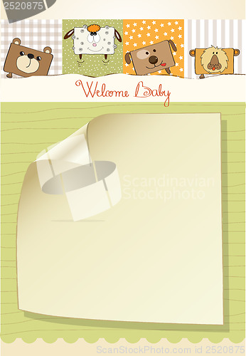 Image of baby shower card with funny cube animals