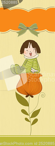 Image of greeting card with a baby sitting on a flower