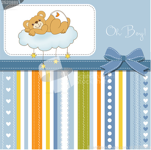 Image of baby shower card with sleepy teddy bear