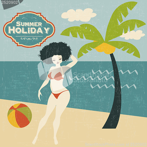 Image of retro woman on the beach