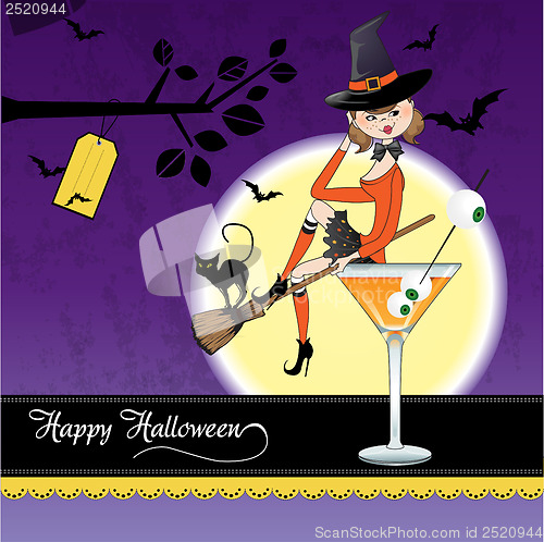 Image of sexy witch sits in a glass of poison