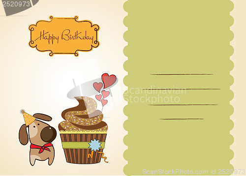 Image of birthday greeting card with cupcake and little dog