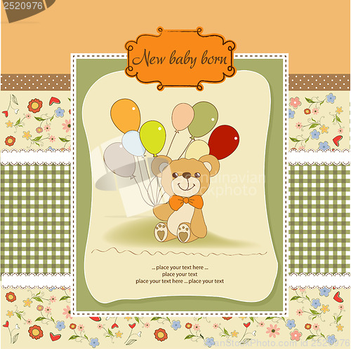 Image of baby shower card with cute teddy bear