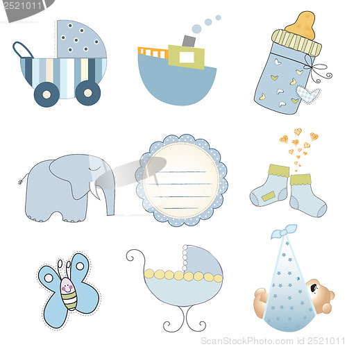 Image of baby boy items set in vector format isolated on white background