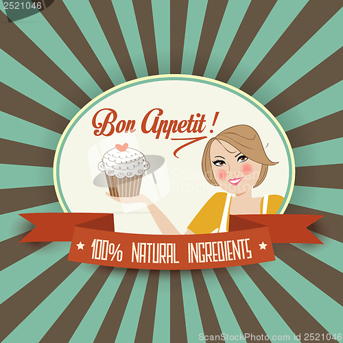 Image of retro wife illustration with bon appetit message