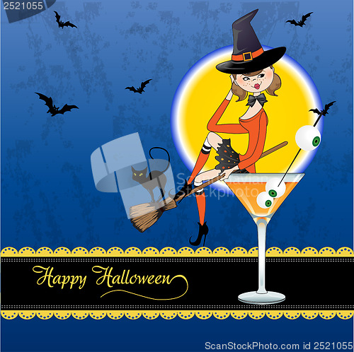 Image of sexy witch sits in a glass of poison