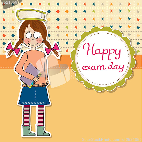Image of funny young student girl before exam