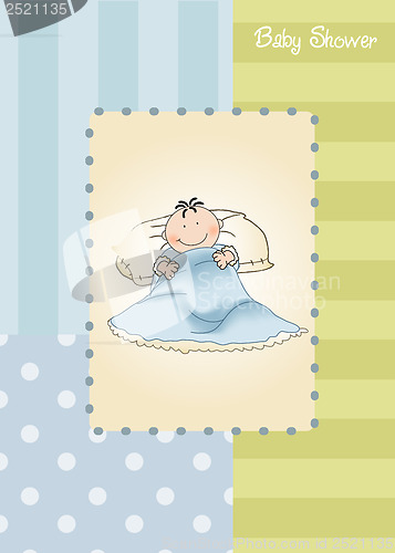 Image of new baby announcement card with little baby