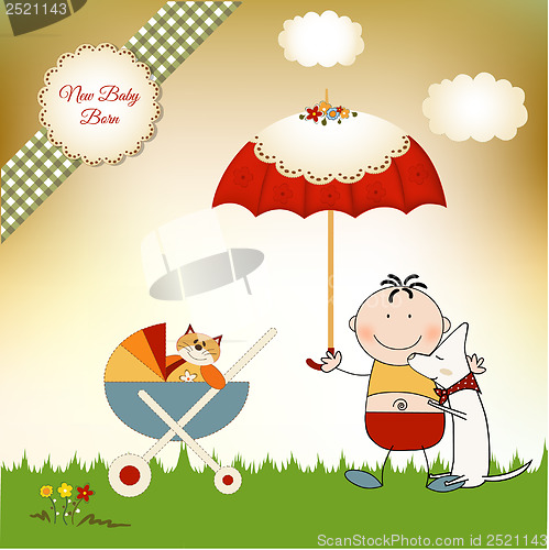 Image of new baby invitation with umbrella