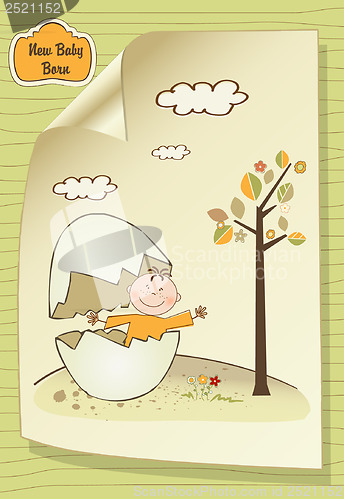 Image of Welcome baby card with broken egg and little baby