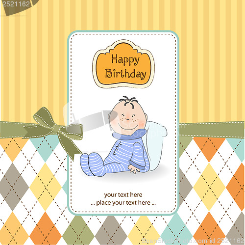 Image of new baby announcement card with little baby