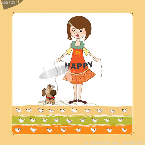 Image of happy girl with cute dog