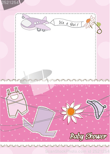 Image of baby girl announcement card with airplane