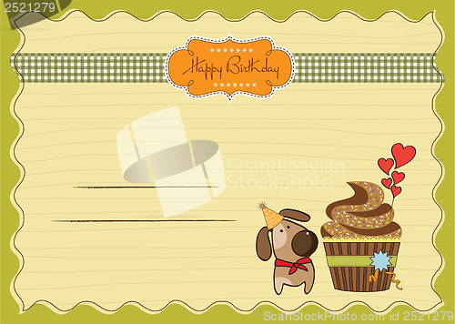 Image of birthday greeting card with cupcake and little dog