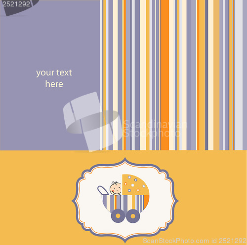 Image of baby boy announcement card with baby and pram