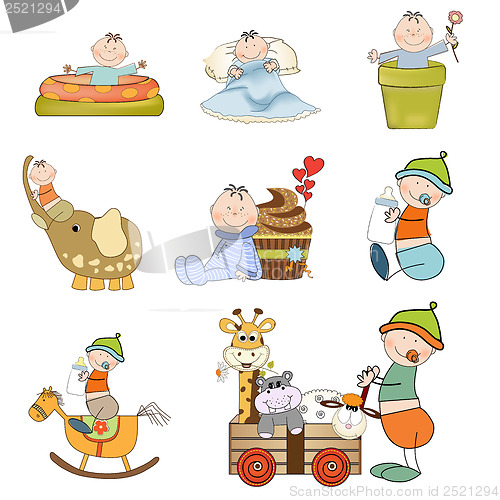 Image of baby boy items set in vector format isolated on white background