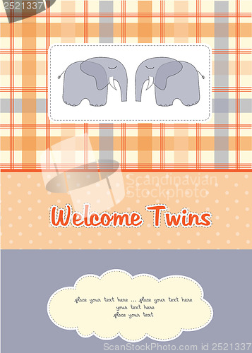 Image of twins baby shower card with two elephants