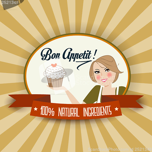 Image of retro wife illustration with bon appetit message