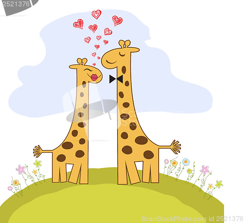 Image of Funny giraffe couple in love