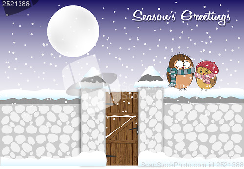 Image of template of Christmas card with funny birds