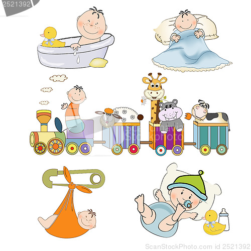 Image of new baby boy items set isolated on white background