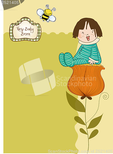 Image of greeting card with a baby sitting on a flower