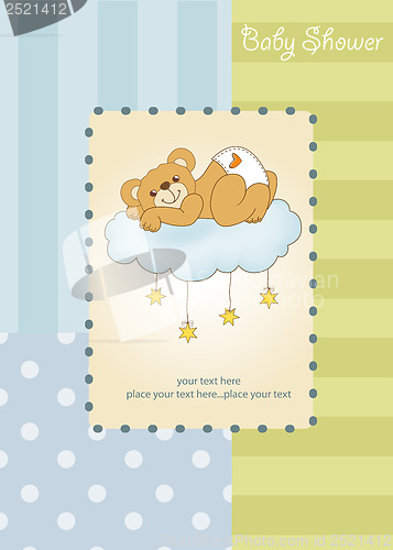 Image of baby shower card with sleepy teddy bear