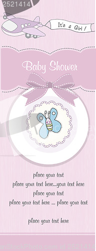 Image of baby girl announcement card with airplane