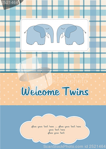 Image of twins baby shower card with two elephants