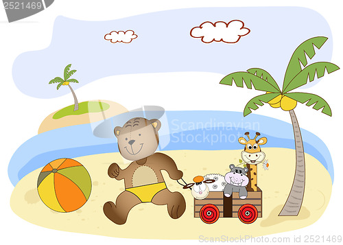 Image of teddy bear play on the beach