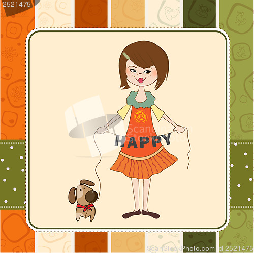 Image of happy girl with cute dog