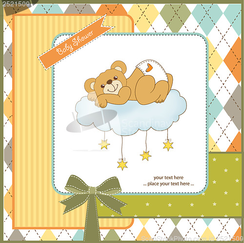 Image of baby shower card with sleepy teddy bear