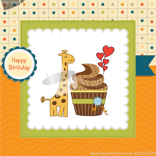 Image of birthday greeting card with cupcake and giraffe