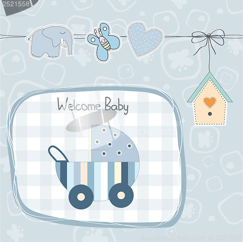 Image of baby boy shower card with stroller