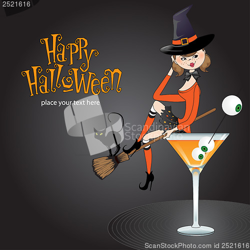 Image of sexy witch sits in a glass of poison
