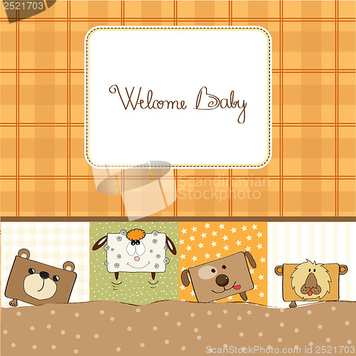 Image of baby shower card with funny cube animals