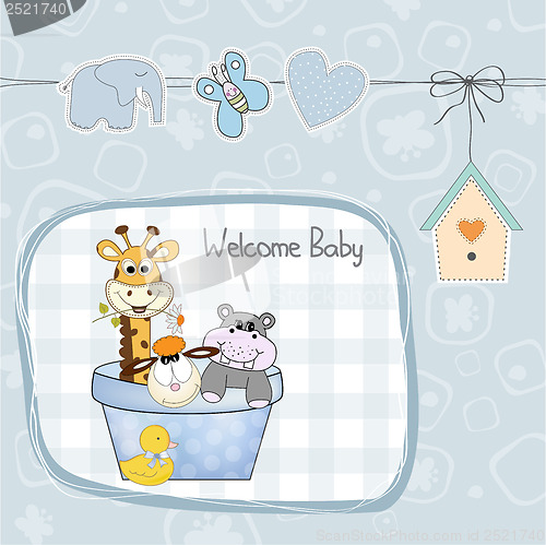 Image of baby boy shower card with toys