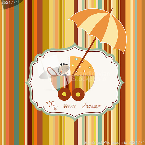 Image of baby shower card with cute stroller