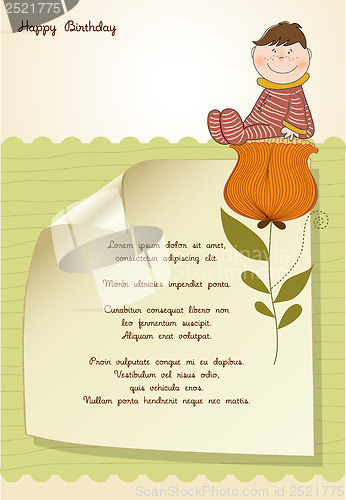 Image of greeting card with a baby sitting on a flower